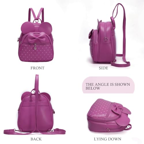KL928 Girls Mini Backpack Bowknot Polka Dot Cute Small Daypacks Convertible Shoulder Bag Purse for Women - color: Fuchsia