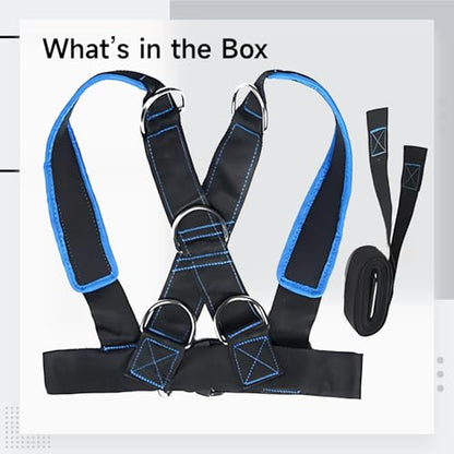 Workout Training Sled Harness, Resistance Vest with Y-Shape Strap, 33.1-45.7 in Waist, 62.5 in Towing Strap, Five D-Rings, for Strength and Core