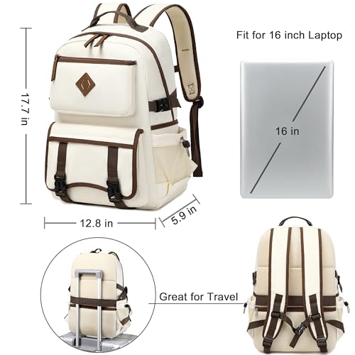 Laptop Backpack 15 -17 Inch for Women Men Large College Bookbag Elementary Middle High School Bag for Kids Teens Girls Boys Student Waterproof Travel Backpacks Book Rucksack Work Daypack Beige - color: Beige