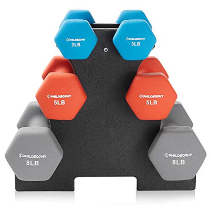 Philosophy Gym Neoprene Dumbbell Hand Weights, Set of 6 with Stand