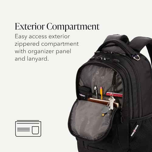 SWISSGEAR Cecil Laptop Backpack, Fits Most 16-Inch Laptops, Three-Compartment Design, Airflow Back Panel, Black, 27.3L, 18-Inch - color: Black