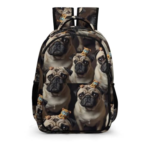 Large Capacity Laptop Backpack Cute Pug, Sturdy Water Resistant College Bookbag with Water Bottle Pockets for Business Travel Gifts - color: Pattern (345)