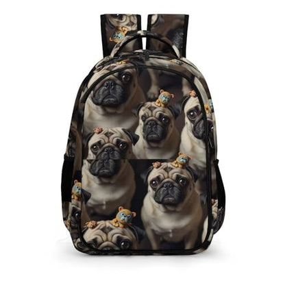 Large Capacity Laptop Backpack Cute Pug, Sturdy Water Resistant College Bookbag with Water Bottle Pockets for Business Travel Gifts - color: Pattern (345)