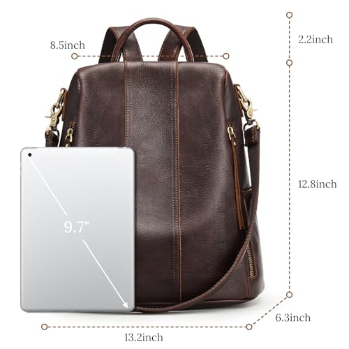 S-ZONE Leather Backpack Purses for Women Antitheft Rucksack Shoulder Bag Medium - color: 4-deep Brown