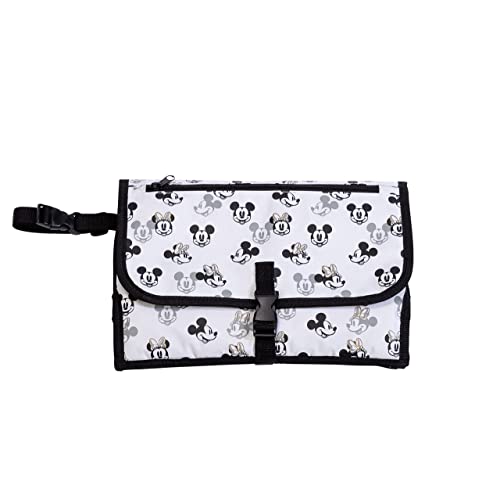 Disney Baby by J.L. Childress Portable Diaper Changing Station for Baby - Travel Diaper Changing Pad for Newborn, Essentials for Moms, Kit with Wipes Case & Storage Pockets - Mickey & Minnie Mouse - color: Ivory Changing Station