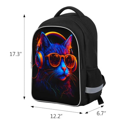 HiMagics Heavy Duty School Backpack for Teens - Large Capacity Middle High School Bookbag, Durable Aesthetic School Bag for Teen Boys Girls, Music Cat Black - color: A12-cat