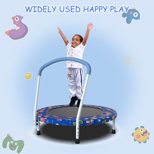Mersco 36" Mini Toddler Trampoline with Handles, Indoor Quiet Kids Trampoline with Super Safety Mat and Durable Steel Frame, Indoor/Outdoor - color: Deep Blue Print