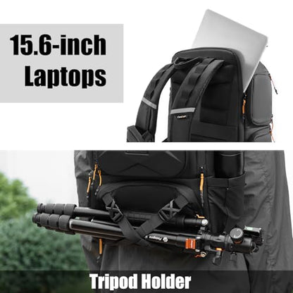 Cwatcun Camera Backpack Professional DSLR/SLR/Mirrorless, Waterproof Hardshell Case Large Camera Bag Outdoor Hiking Travel Multifunction Photography Backpack with Tripod Holder&Laptop Compartment 2.0