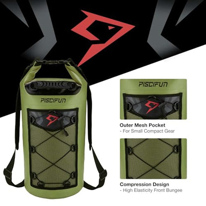 Piscifun Dry Bag, Waterproof Floating Backpack 10L/20L/30L/40L with Waterproof Phone Case for Boating, Kayaking, Fishing - color: Army Green, style: 10l