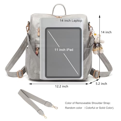 Soperwillton Women Backpack Purse Multipurpose Design Handbags Shoulder Bag PU Leather Travel bag Backpack Set 2pcs - color: Grey