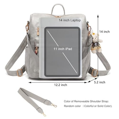 Soperwillton Women Backpack Purse Multipurpose Design Handbags Shoulder Bag PU Leather Travel bag Backpack Set 2pcs - color: Grey