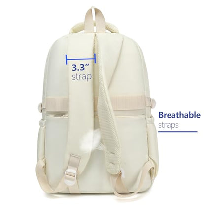 Cute Backpack for Teen Girls Boys, Aesthetic Travel Bookbag for High Middle School College Student (Beige) - color: Beige