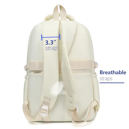 Cute Backpack for Teen Girls Boys, Aesthetic Travel Bookbag for High Middle School College Student (Beige) - color: Beige