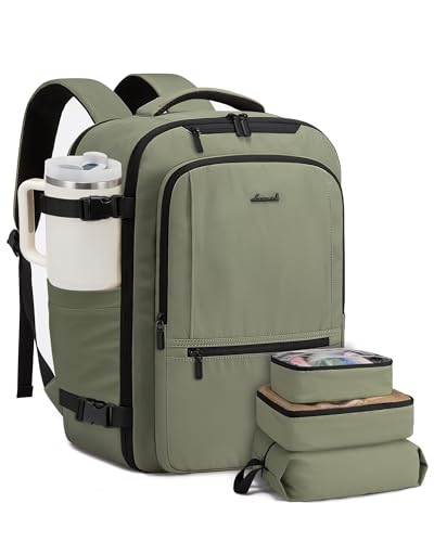 LOVEVOOK Travel Backpack for Women & Men, 40L Large Carry On Backpack Airline Approved, TSA Personal Item Weekender Bag, Water Resistant Laptop Backpacks with 3 Packing Cubes for Travel Essentials - color: Green, size: 18 Inch - 4 Pcs