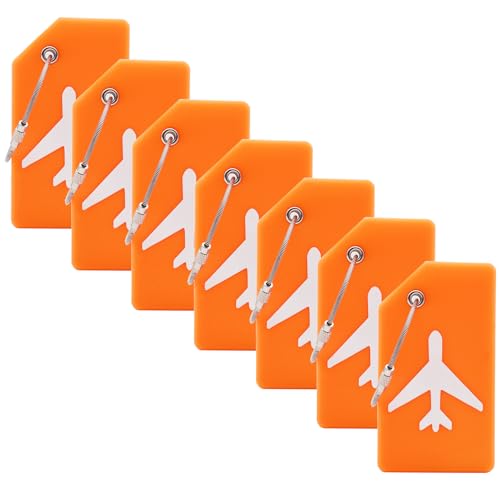 7 Pack Silicone Luggage Tag Baggage Handbag Travel Suitcase Tags with Name ID Card Perfect to Quickly Spot Luggage Suitcase (Orange - color: Orange, size: Set of 7
