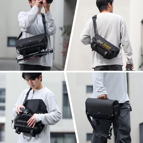 ULANZI BC08 Sling Camera Case with Tripod Holder, Small Compact Camera Tactical Shoulder Bags for DSLR/SLR/Mirrorless Cameras, Water-Resistant Crossbody Bag Women Men, Black - size: 9L