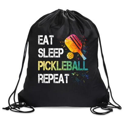 Eat Sleep Pickleball Repeat Drawstring Backpack Gifts For Men | Waterproof Sport Sackpack For Pickleball Lover & Fan, Funny Birthday Christmas String Gym Bag Gifts For Women Dad Mom