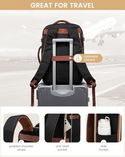 LOVEVOOK Travel Essentials Carry on Backpack 50L Travel Backpack for Women Men,Waterproof TSA Personal Item Travels Bag Airline Flight Approved,Large Carry on Luggage Laptop Backpack with Packing Cube - color: Black - Gray - Chestnut Brown, size: X-Large-