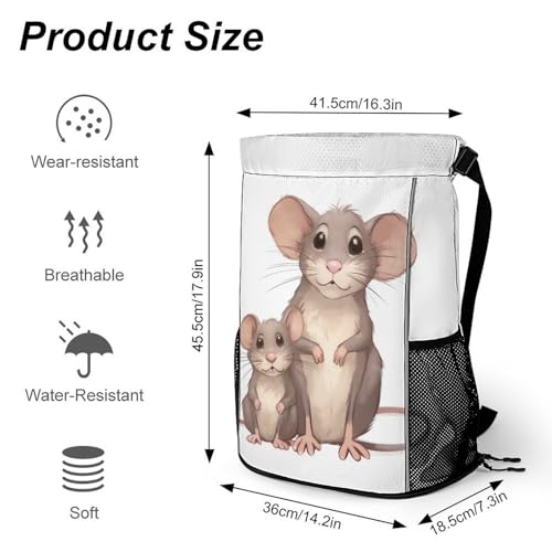 Drawstring Gym Backpack with Shoe Compartment And Wet Pocket, 28L Lightweight Waterproof Rats Sports Backpack for Workout Swim Beach Travel String Bag for Men Women