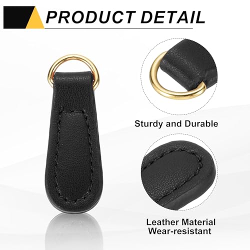 uxcell 6pcs Zipper Pull, 1.57 Inch Leather Zip Puller Zipper Replacement Repair Kit Head Handle for Luggage Clothing Jackets Backpacks Boots, Black - color: Black