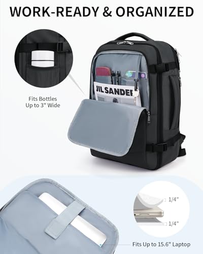 ECOHUB Carry On Travel Backpack, Expandable Airlines Personal Item Bag 18x14x8, Water Resistant 17 inch Laptop Backpack Flight Approved, 12 Pockets 30L Work Backpacks with Wet Pocket Cable Slot, Grey - color: Grey, size: 18 inch underseat