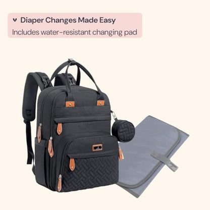 BabbleRoo Diaper Bag Backpack - Baby Essentials Travel Tote - Multi Function Water Resistant Diaper Bag, Travel Essentials Baby Bag with Changing Pad, Stroller Straps & Pacifier Case - Unisex, Black - color: Black, size: Large