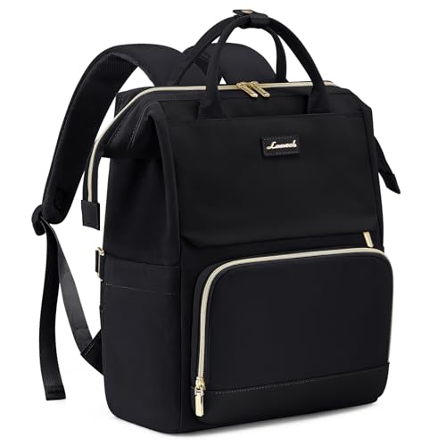 LOVEVOOK Laptop Backpack for Women with Giant Tumbler Holder Pocket, 18 inch Travel Work Bag Purse for Nurse Teacher, Waterproof Casual Daypack Bookbag for College Business - color: Black, size: 18 inch