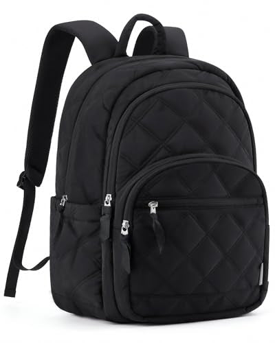 BAGSMART Travel Laptop Backpack, College Backpack for Women, Quilted Small Computer Bookbag, Water-Resistant 15.6 Inch Laptop Casual Bag, Black - color: 02-black