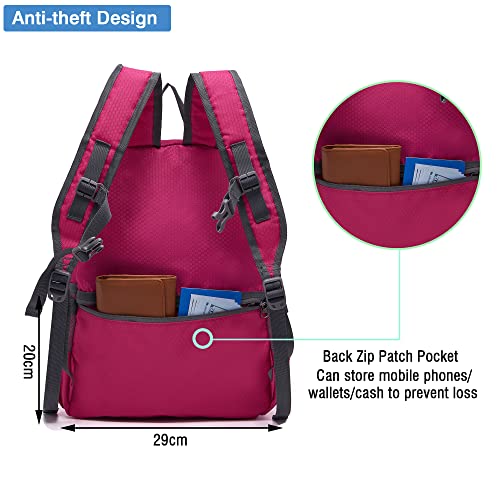 YZAOLL 20L Small Hiking Backpack Lightweight Day Packs, Packable Backpack for Women Men Travel Camping Vacation,Rose - color: A-20l-arose
