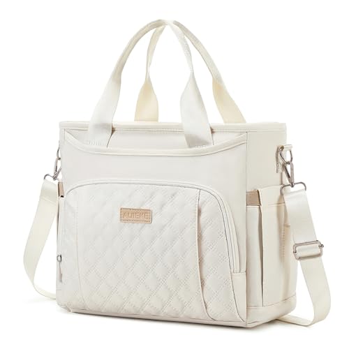 AIJIEKE Large Insulated Lunch Bag for Men Women, Leakproof Work Lunch Box | Keeps food fresh 8-12 hours. Spacious multi-pocket design with a removable strap. Water-resistant and easy-wipe interior - color: Beige
