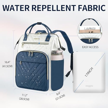VANKEAN 15.6 Inch Laptop Backpack for Women Large Capacity - color: Beige/Haze Blue, size: 15.6 Inch