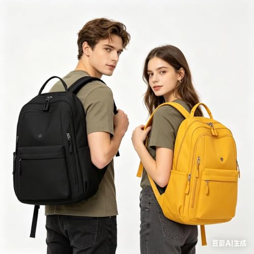 Casual Backpack, Multi-Pocket Design with Front Zipper Compartment (Yellow) - color: Yellow