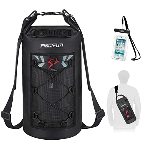 Piscifun Dry Bag, Waterproof Floating Backpack 10L/20L/30L/40L with Waterproof Phone Case for Boating, Kayaking, Fishing - color: Black, style: 10l