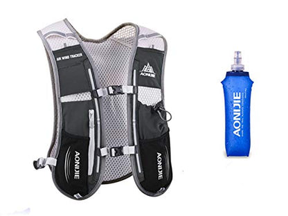 5L Lightweight Running Backpack Outdoor Sports Trail Racing Marathon Hiking Fitness Bag Hydration Vest Pack - color: Black + 500ML Water Bottle