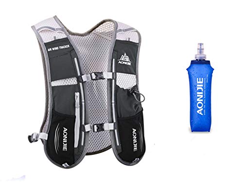5L Lightweight Running Backpack Outdoor Sports Trail Racing Marathon Hiking Fitness Bag Hydration Vest Pack - color: Black + 500ML Water Bottle