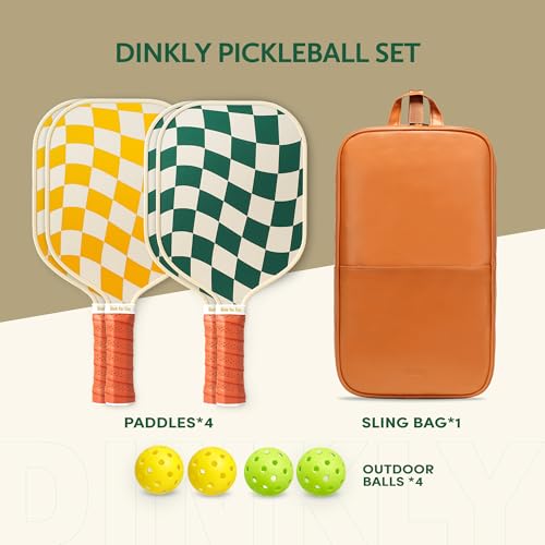 Pickleball Paddles Set of 2/4- USAPA Approved Graphite/Fiberglass Pickleball Racket, 2 Pickleball Rackets, 4 Balls and 1 Portable Carry Bag, Aesthetic Pickle Ball Set for Men Women Beginners - color: 4 Green Check | Warm Orange | Graphite