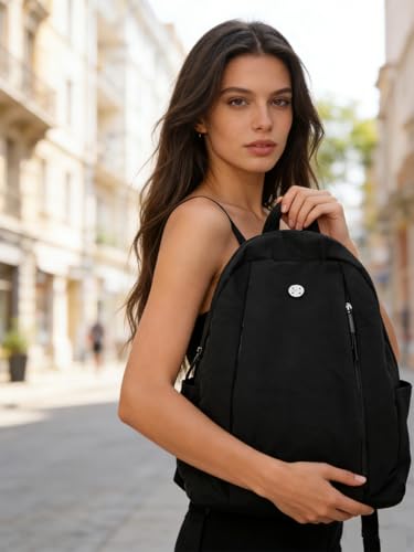 Nylon Backpack for Women Men, Waterproof Travel Backpack Purse Casual Daypack, Gym School Backpack for Daily Cycling (Black) - color: Black