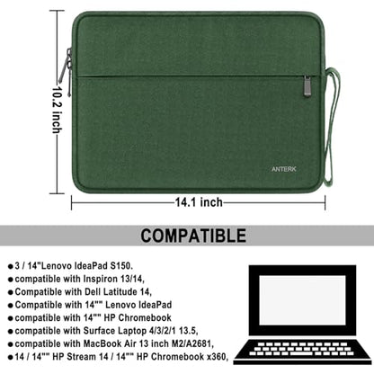 Laptop Case Bag 14 Inch, Water Resistant Traveling Computer Cover with Handle, Shockproof Protective Carrying Laptop Sleeve Compatible for 14 Inch MacBook Air/Pro, HP, Dell, Lenovo, Green - color: Green, size: 14 Inch