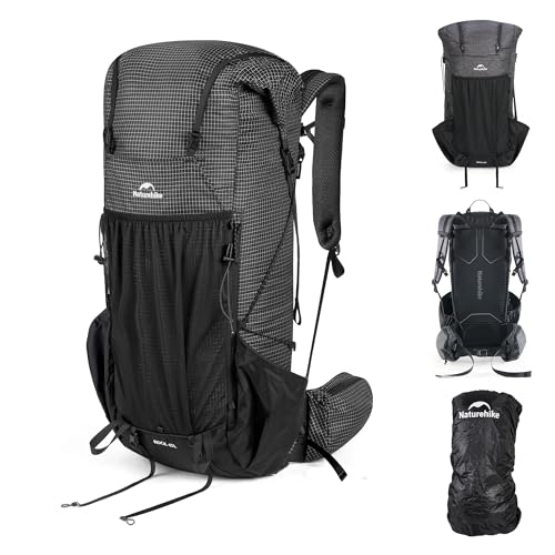 Naturehike 45L Rock 2.0 Upgraded Internal Frame Hiking Backpack for Outdoor Camping Travel Backpacking, Ultralight with Rain Cover Backpack for Adults(Black/M/45L) - color: Black, size: 45L/Size M