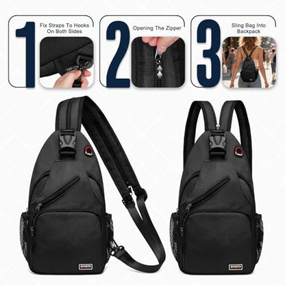 Convertible Sling Bag with Coin Pocket, 11" Tablet Crossbody Mini Backpack with Headphone Jack Casual Pack for Women Men Travel, Black - color: Black, size: Large
