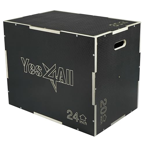 Yes4All 3 in 1 Non-Slip Wooden Plyo Box, Step Up Box for Workout, Plyometric Jump Box for Skipping, Jumping, Lunges, Squats, Dips - style: 30 x 24 x 20"
