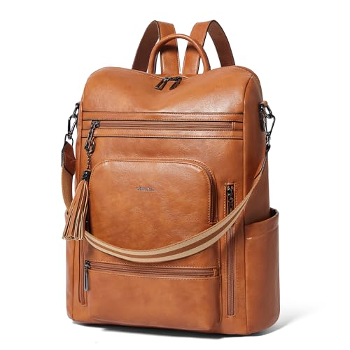 Shrrie Vegan Leather Laptop Backpack for Women 15.6 inch Work Backpack Fashion Travel Backpack Purse for Business College - color: Brown02