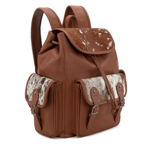 Montana West Wrangler Backpack Purse for Women Hair-on Cowhide Backpacks Western Travel Bags - color: Cowhide Brown