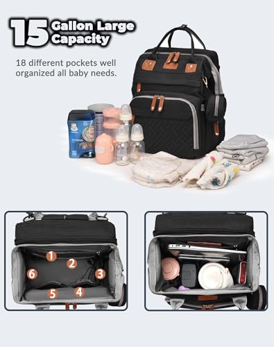 Astro alan Baby Diaper Bag with Changing Station, Waterproof Diaper Bag Backpack for Moms Dads with USB Charging Port, Baby Shower Gifts, Large Capacity diaper backpack, Black - color: Black
