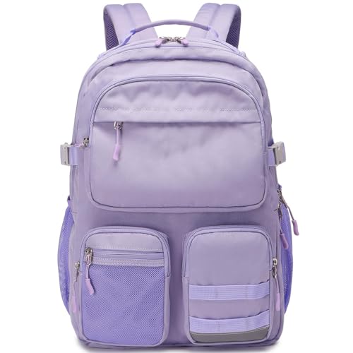 Lohol Water Resistant Backpack with Multifunctional Pockets for Teens, Durable Bookbag fits 15.6 inch Laptop for School Travel College, 25L (Purple) - color: Purple