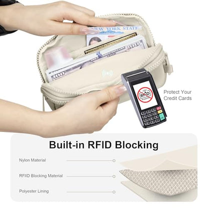FODOKO Wristlet wallets for women Nylon Quilted Wallet with 4 Zippers,Travel Credit Card,Holder Cell Phone Organizer - color: Beige 2