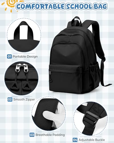 winspansy Backpack for School Teenage Girls Boys,Waterproof Lightweight School Bags Travel Daypack Simple Cute College Backpack Rucksack for Women Men fit 14 Inch Laptop,Black - color: A1-black