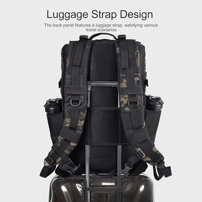 LHI Tactical Military Backpack for Men and Women 25L/35L Army Assault Pack Bag Small Rucksack with Bottle Holder - color: 50l-shoe Compartment(blackcp), size: Large