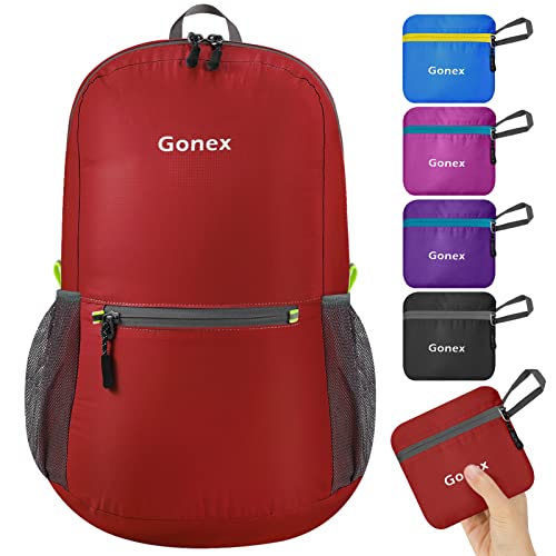 Gonex Ultra Lightweight Packable Backpack Daypack Handy Foldable Camping Outdoor Travel Cycling Backpacking - color: Red