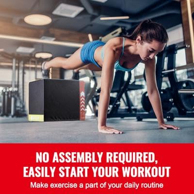 Happybuy 3-in-1 Plyometric Jump Box, 16/14/12 Inch Adjustable Cotton Plyo Box, Anti-Slip Fitness Exercise Platform for Home Gym Training, Conditioning, Strength Training, Black